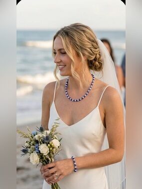 2fer Crystal Blue Beaded Necklace & Bracelet  Wedding Set. “SOMETHING BLUE”  👰🎁